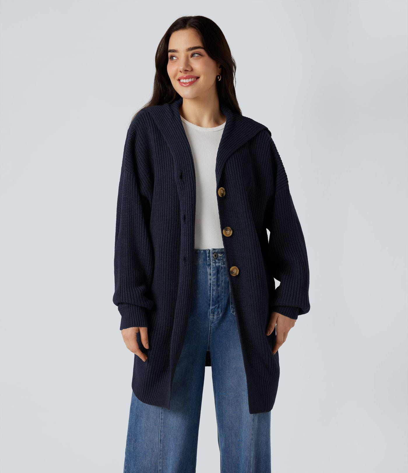 Cardigan col revers manches longues avec poches