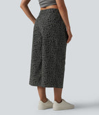 Pantalon léopard casual court taille mi-haute avec poches