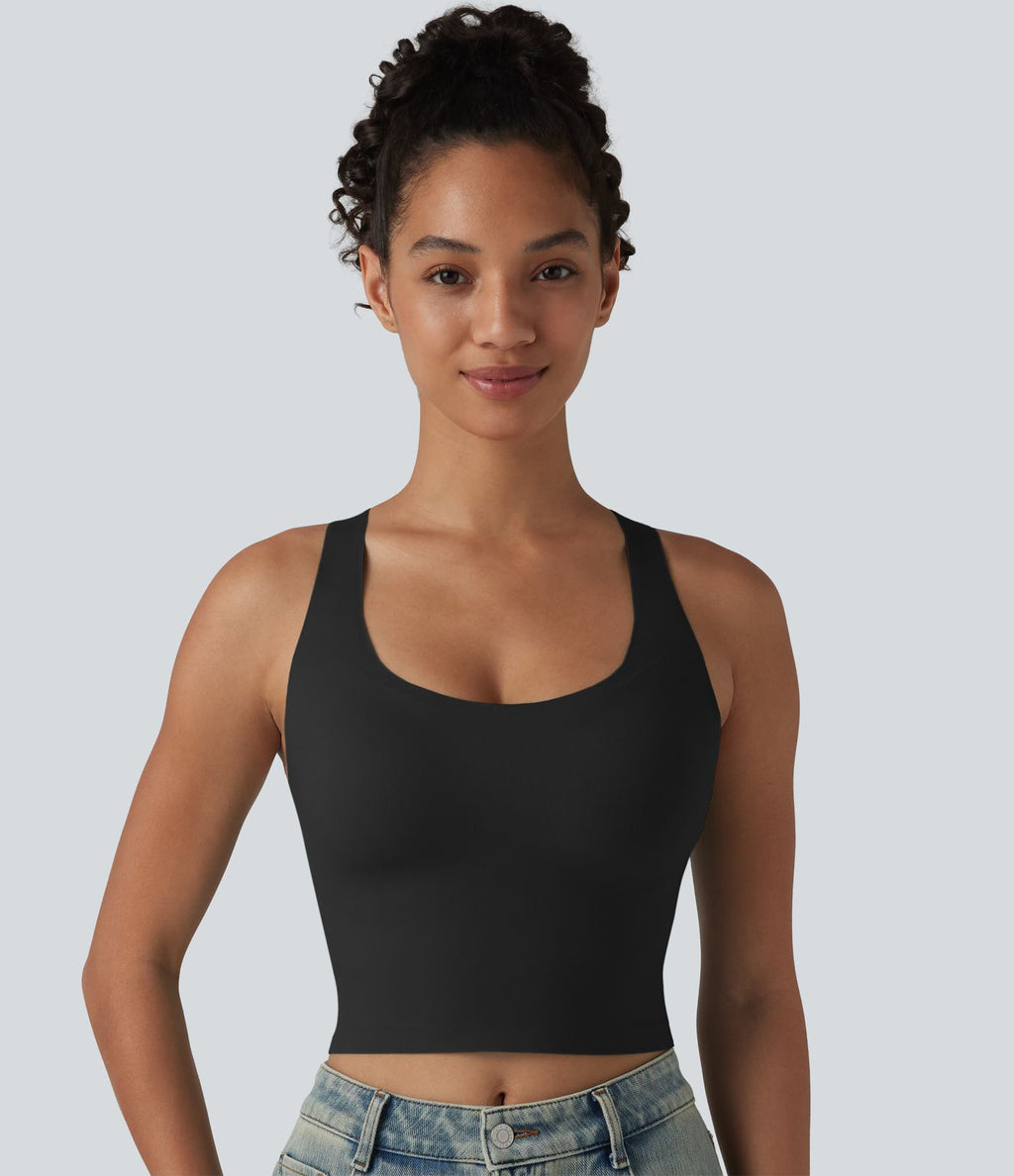 Crop top casual col U avec brassière intégrée — Bonnets B-E