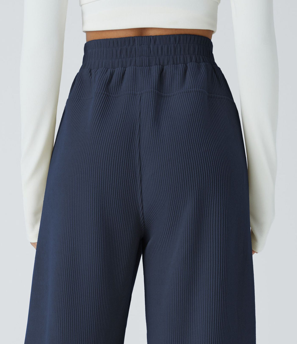 Pantalon velours côtelé de jogging décontracté à taille haute avec poches latérales