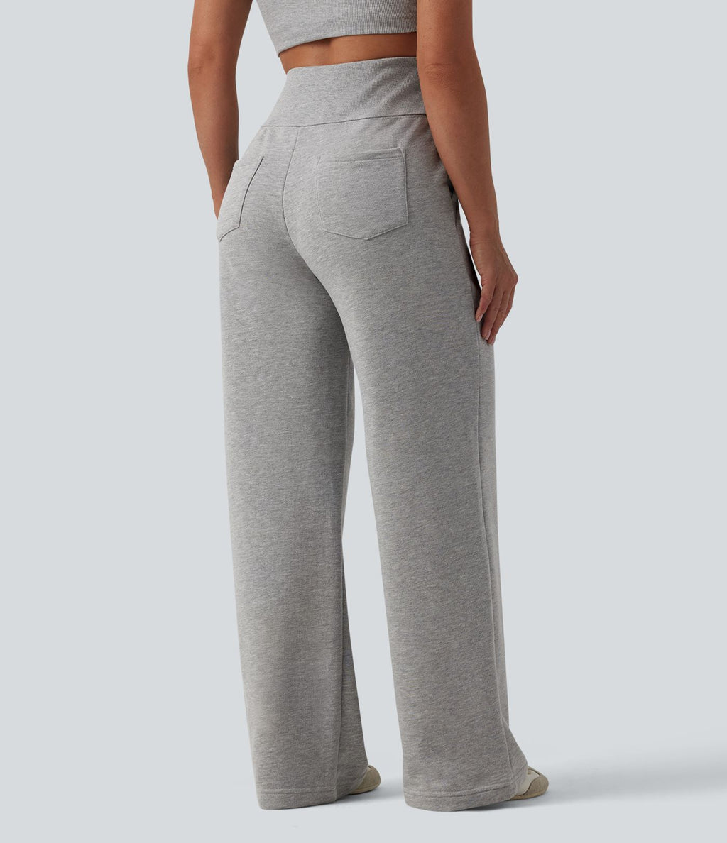 Jogging casual large coton taille haute avec poches