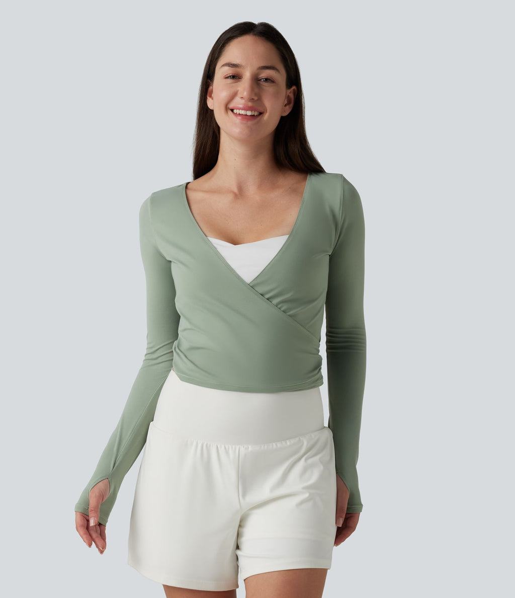 Haut casual SoftlyZero™ cache-cœur à manches longues avec passe-pouces, protection solaire UPF 50+