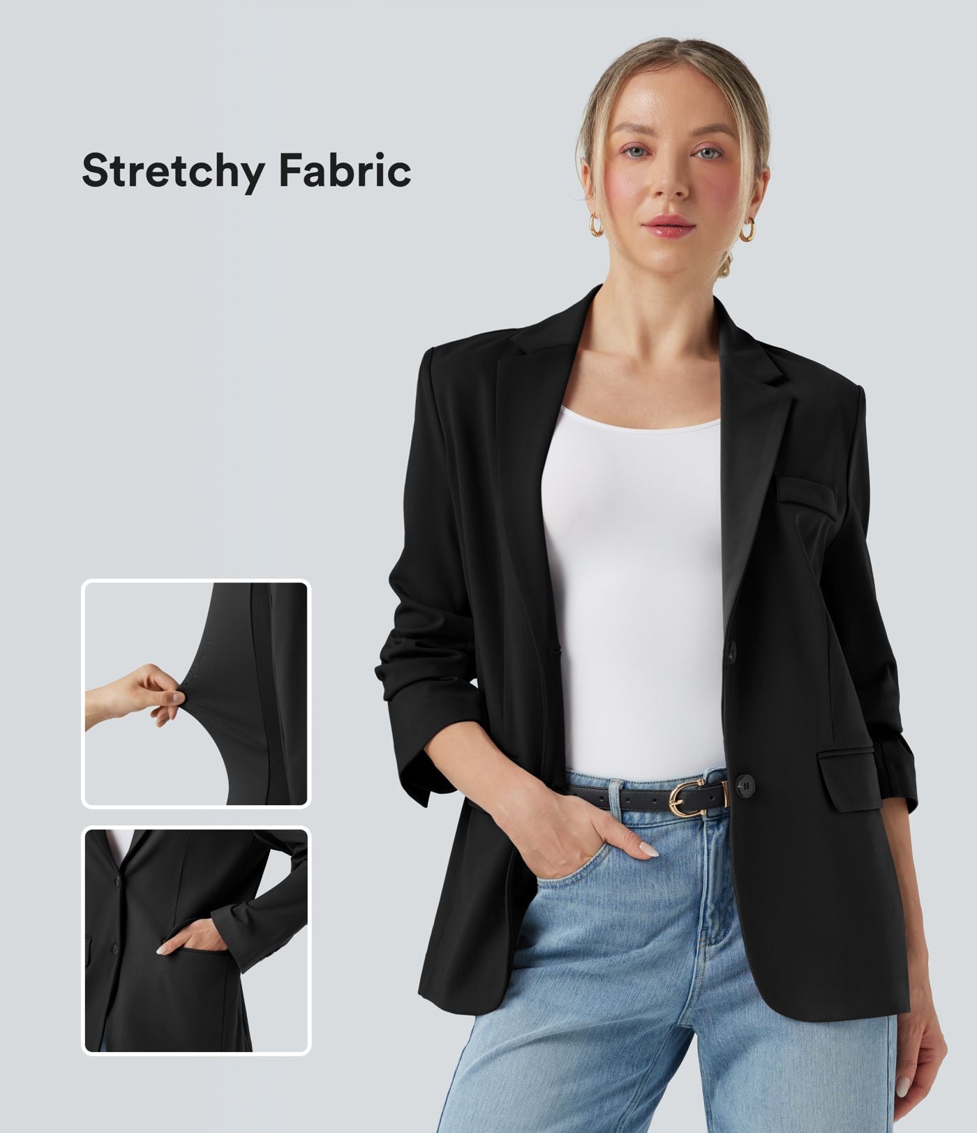 Blazer de travail col cranté à manches longues DayStretch avec poches