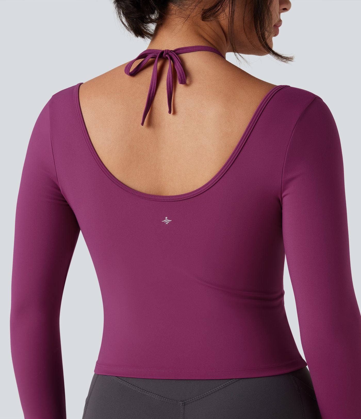 Top de sport yoga SoftlyZero™ Plush dos nu mesh contrastant manches longues avec trous pouces