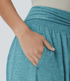 Pantalon Harem Casuak à Taille Mi-Haute avec Liens sur le Côté et Multiples Poches