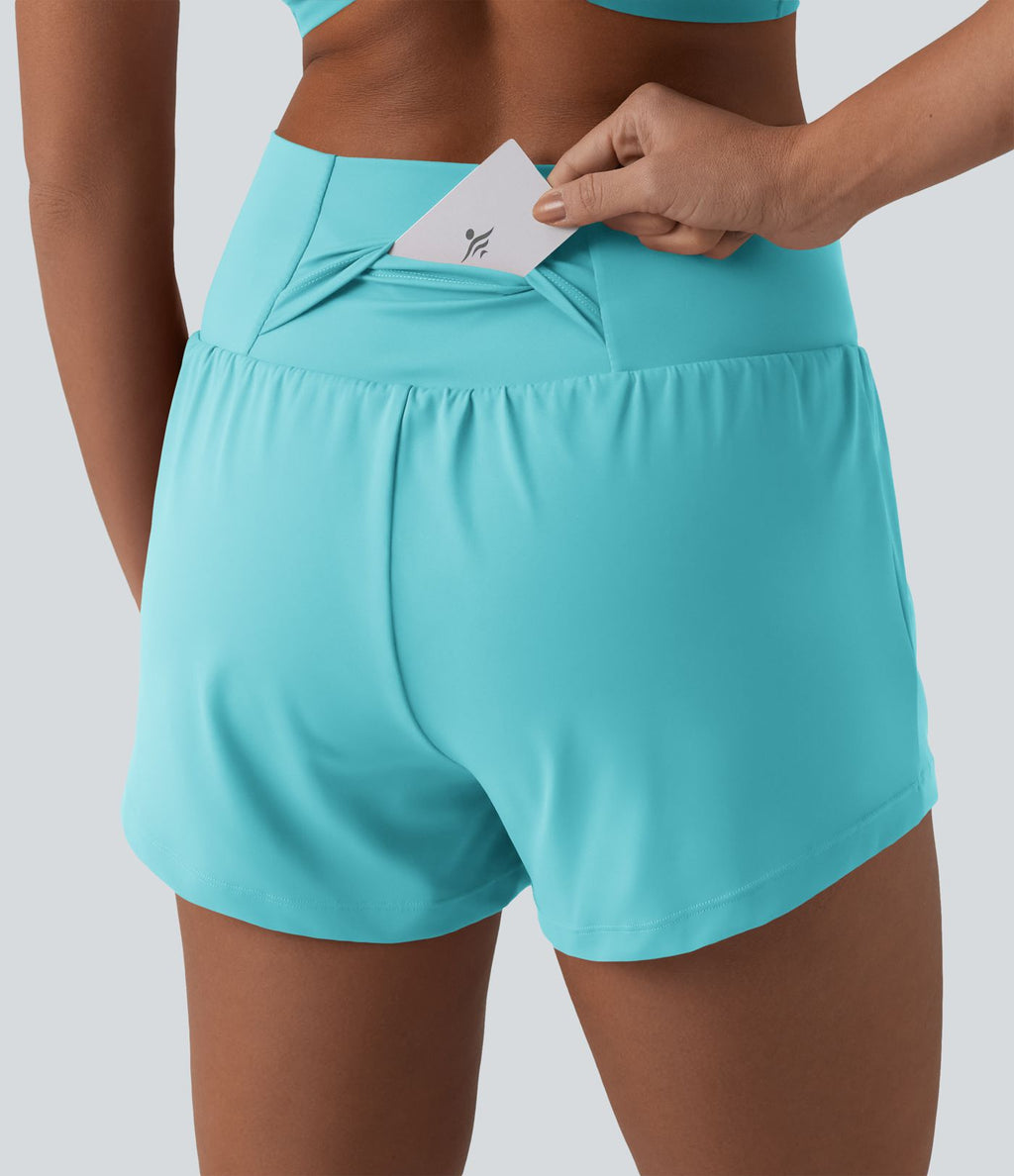 Short de yoga 2-en-1 SoftlyZero™ Airy croisé taille haute 7,5 cm effet frais InstantCool avec poches