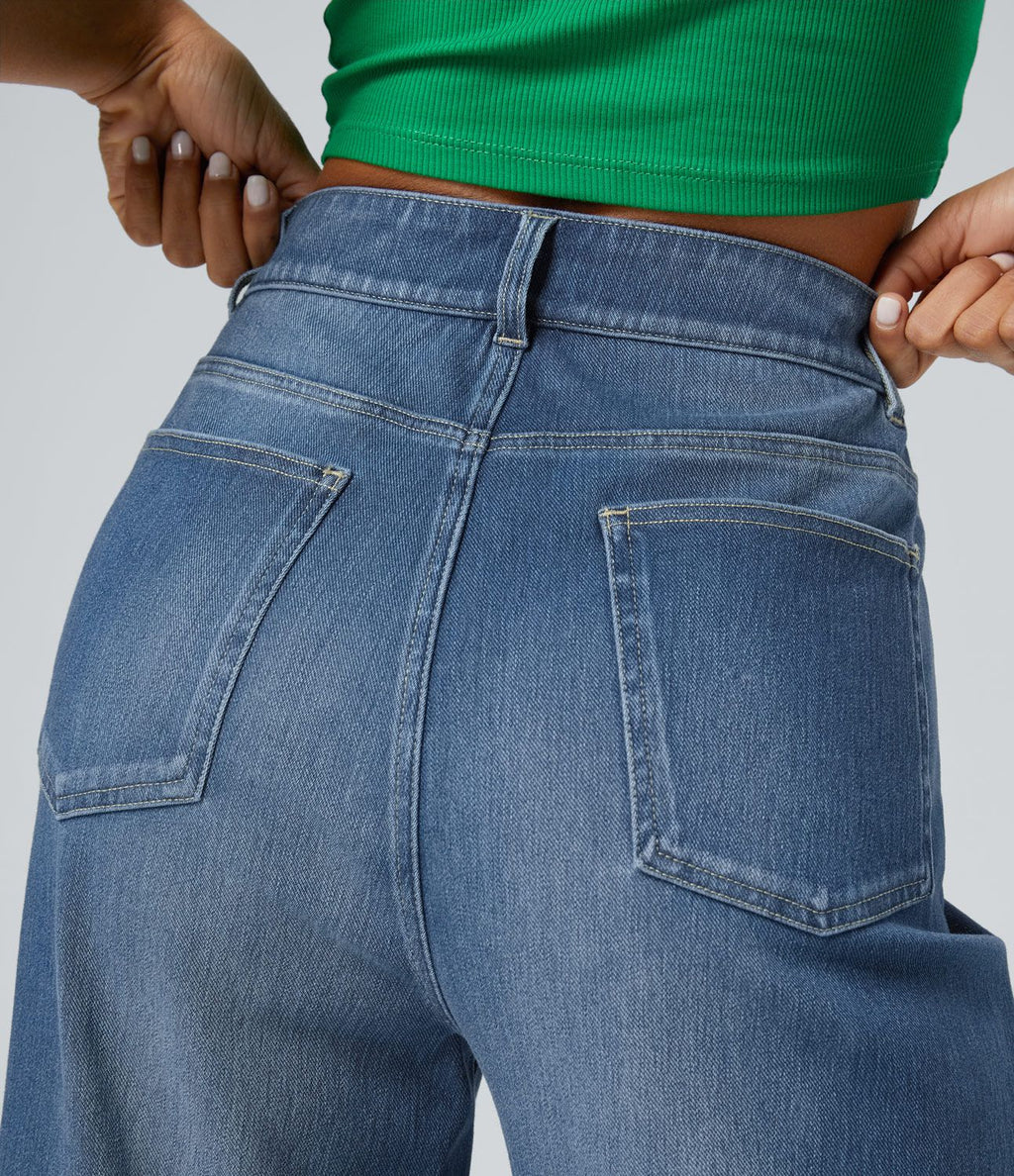 Halara Flex™ Jean Larges Taille Haute Ourlet Roulotté Multiples Poches