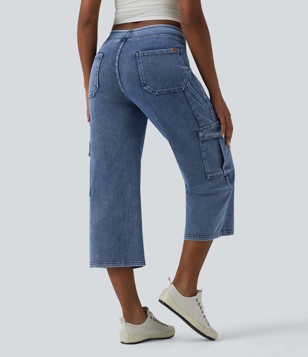Jean cargo court casual jambe droite taille mi-haute Halara Flex™ avec poches