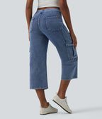 Jean cargo court casual jambe droite taille mi-haute Halara Flex™ avec poches