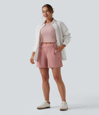 Short ample tailleur mi-taille asymétrique en tissu gaufré 12,5 cm avec poches