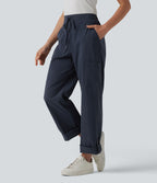 Pantalon cargo droit taille mi-haute avec cordon de serrage, longueur ajustable et poches