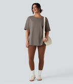 T-shirt coton oversize col rond manches mi-longues