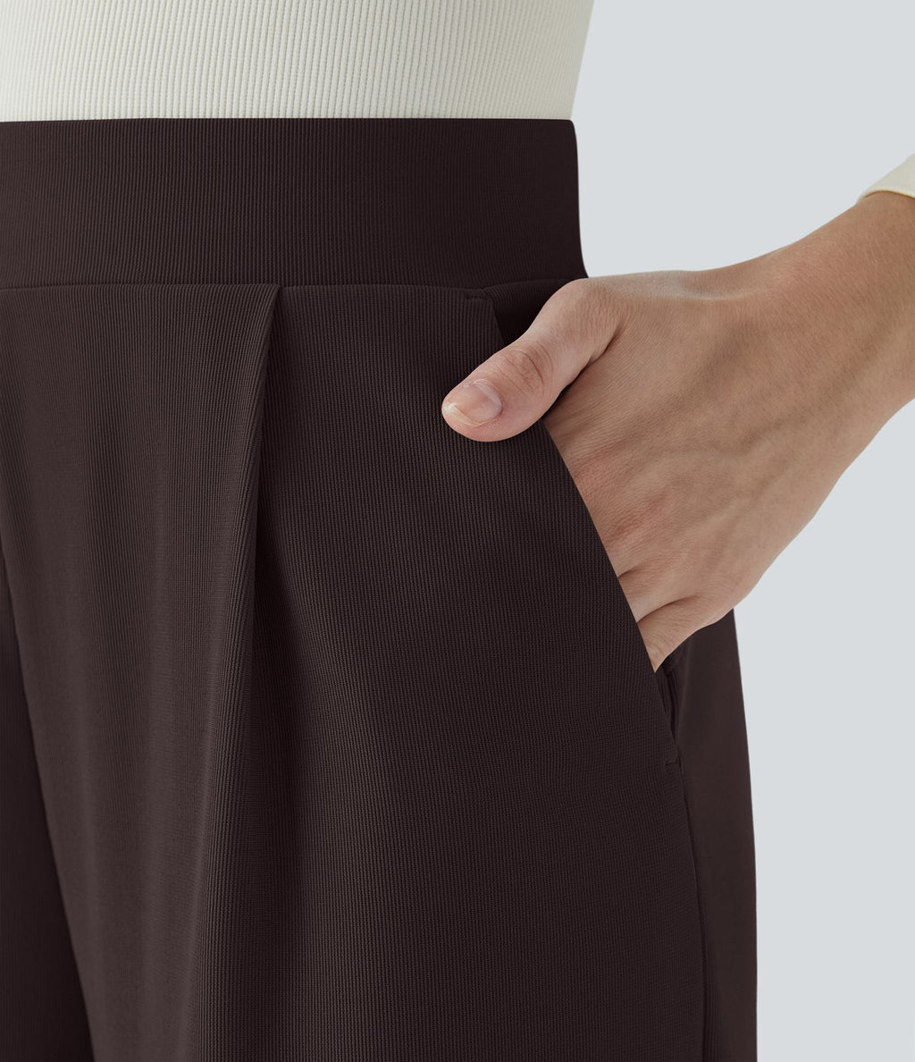 Halara Flex™ Pantalon Tailleur Évasé à Taille Haute Sculptant la Silhouette avec Poches Latérales Micro Waffle
