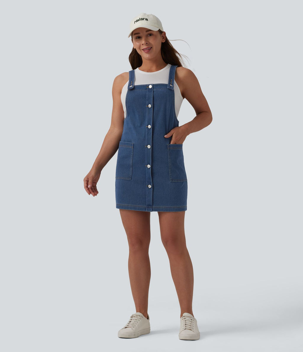 Halara Flex™ Robe courte en denim encolure carrée avec poches