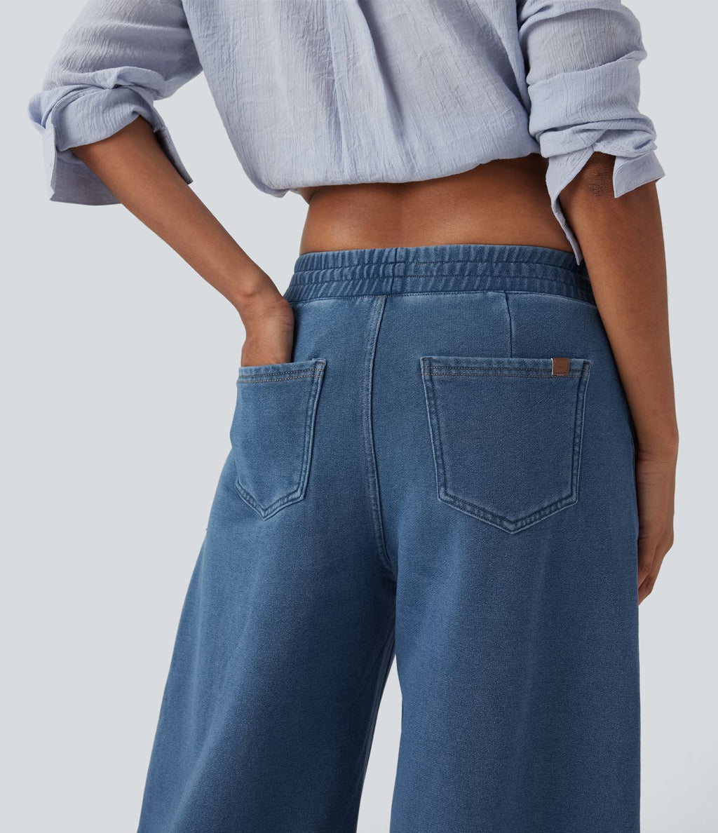 Jean 7/8 jogging molleton français Halara Flex™ taille mi-haute coupe barrel avec cordon et poches