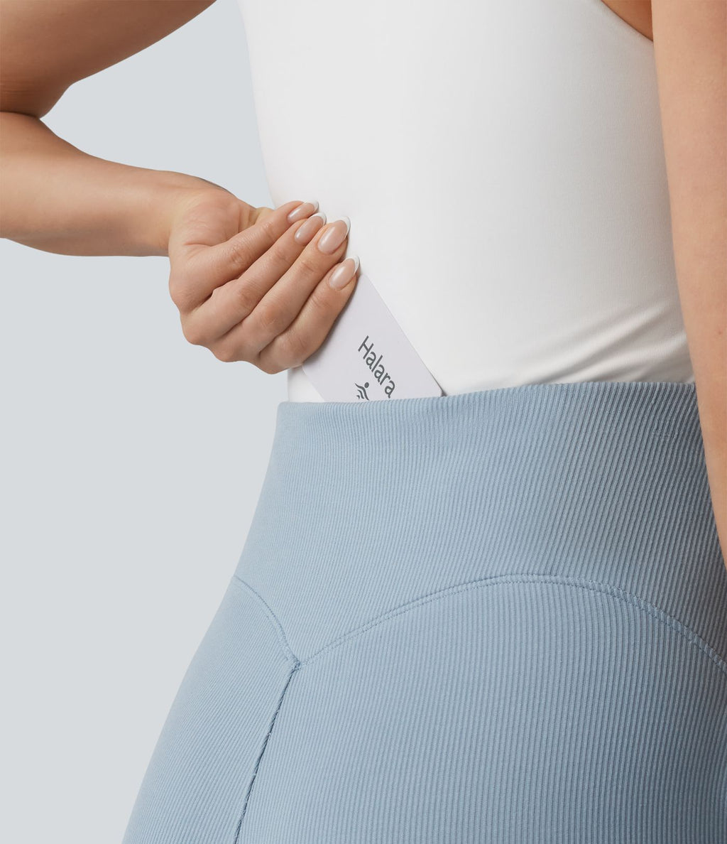 Pantalon évasé casual SpacerTek™ taille haute gainant en maille côtelée à poche
