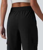 Jogging cargo de course taille mi-haute ajustable avec cordon de serrage, froncé, séchage rapide et poches