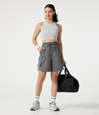 Short cargo bermuda de sport taille haute à cordon de serrage avec poches