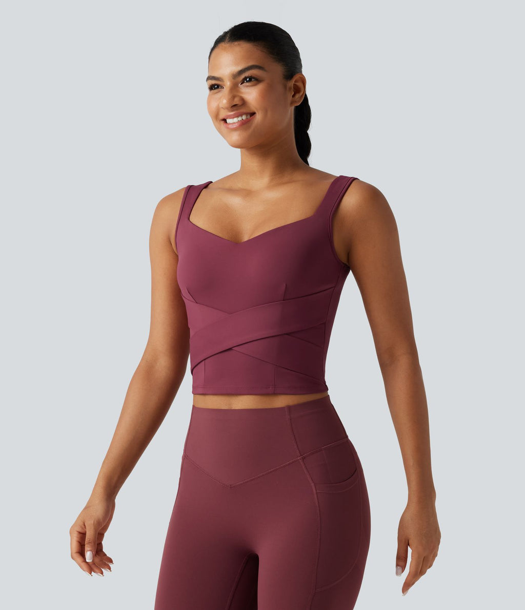 Débardeur de course SoftlyZero™ Airy col cœur croisé brassière intégrée effet frais InstantCool, protection solaire UPF50+