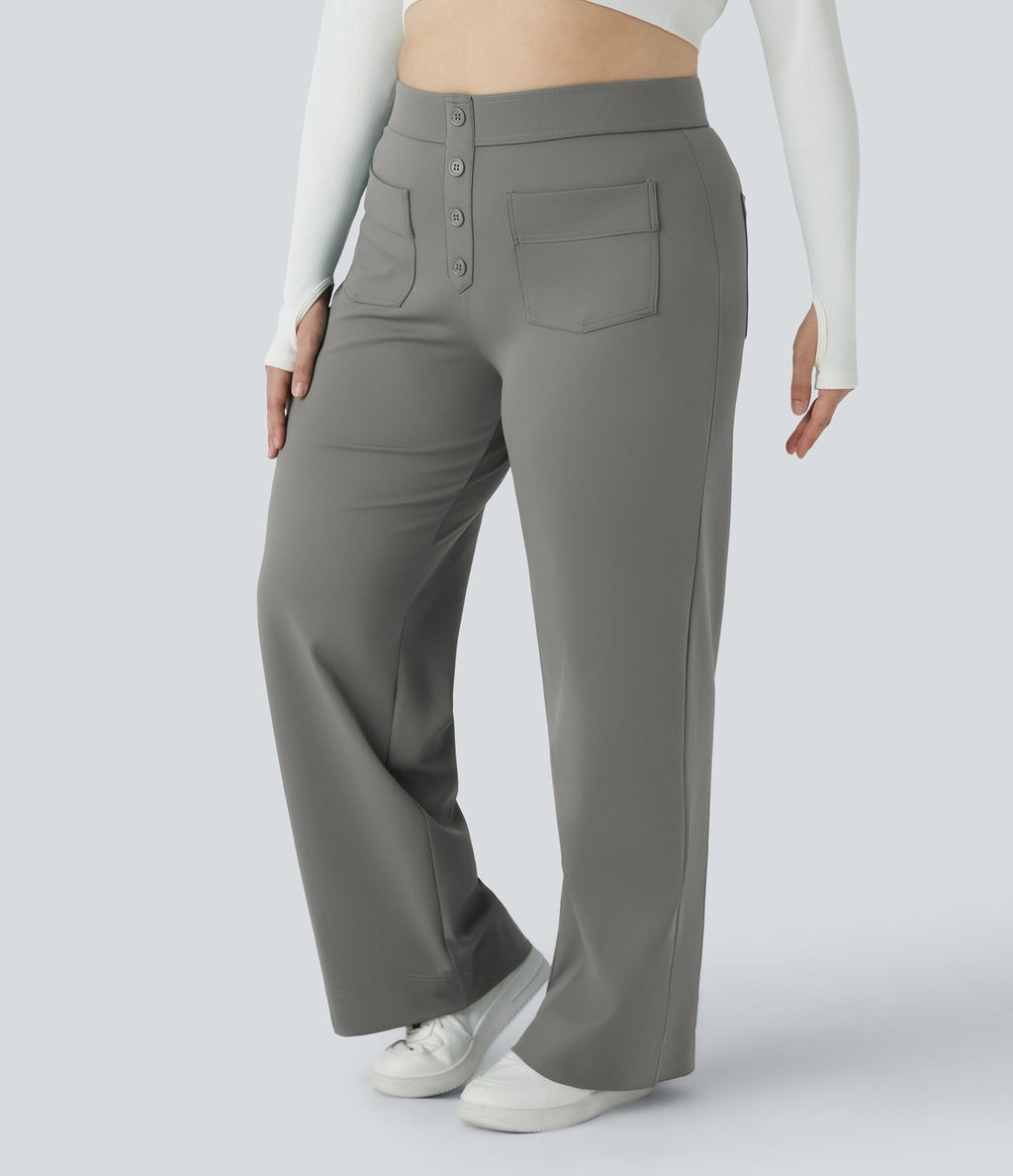 Pantalon coupe droite grande taille taille haute DayStretch avec poches