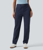 Pantalon coton fuselé taille mi-haute avec poches