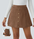 Jupe-short décontractée 2-en-1 en suédine taille haute, boutons décoratifs et coupe évasée
