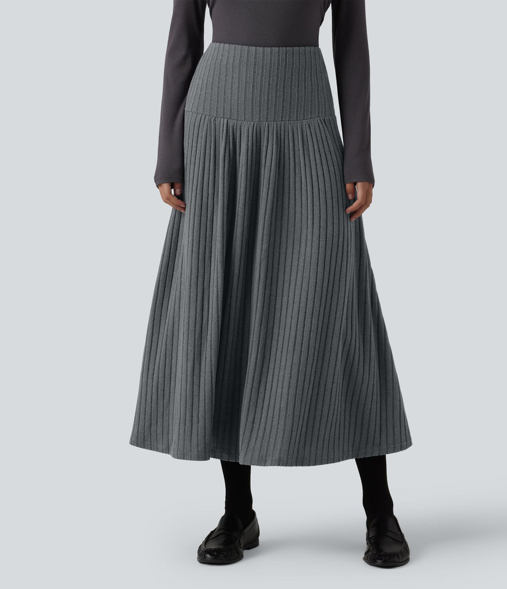 Jupe tailleur midi trapèze taille haute en maille côtelée