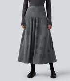 Jupe tailleur midi trapèze taille haute en maille côtelée