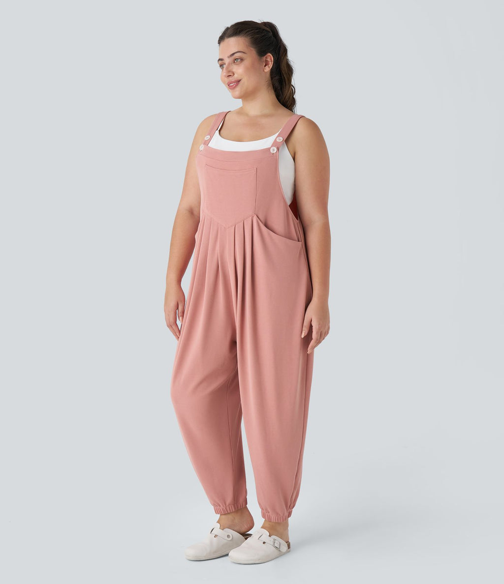 Sangle Réglable Bouton Plusieurs Poches Plissé Gaufré Casual Grande Taille Salopette
