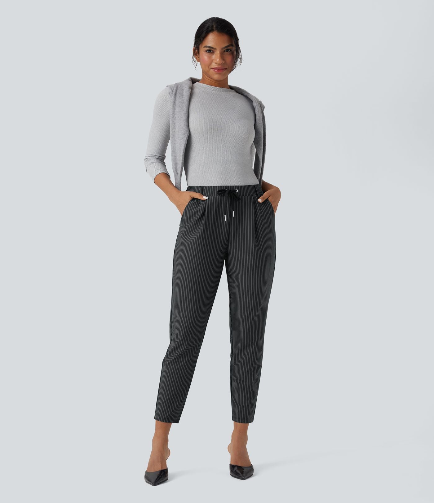 Pantalon Halara Flex™ taille mi-haute à cordon, effet rayé, coupe fuselée avec poches