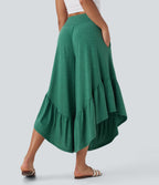 Pantalon décontracté super évasé taille haute avec ourlet à volants et poches