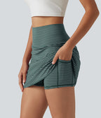Mini-jupe de golf 2 en 1 à rayures, taille ultra haute, effet ventre plat, ourlet arrondi et poches