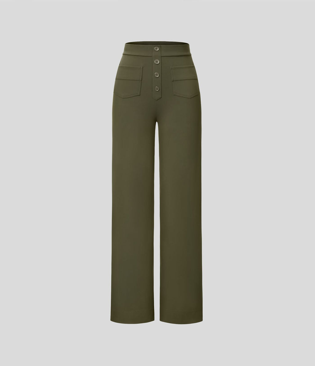Pantalon taille haute coupe droite DayStretch avec poches