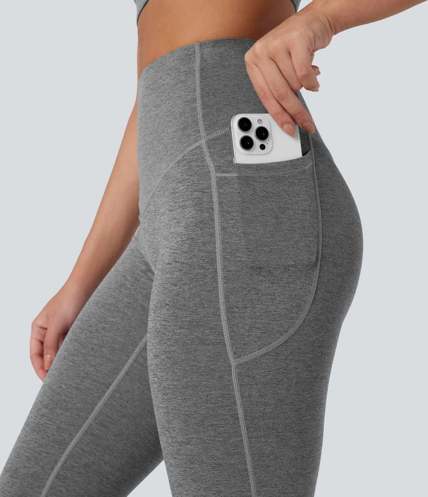 Pantalon de yoga à coupe bootcut gainant taille haute chiné à séchage rapide avec poches Halara UltraSculpt™
