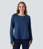 Top de sport col rond mesh contrastant manches longues avec trous pouces