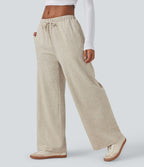 Pantalon baggy côtelé taille basse avec cordon de serrage et poches
