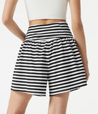 Short casual 2-en-1 à rayures en tissu gaufré taille haute 12,5 cm avec poches