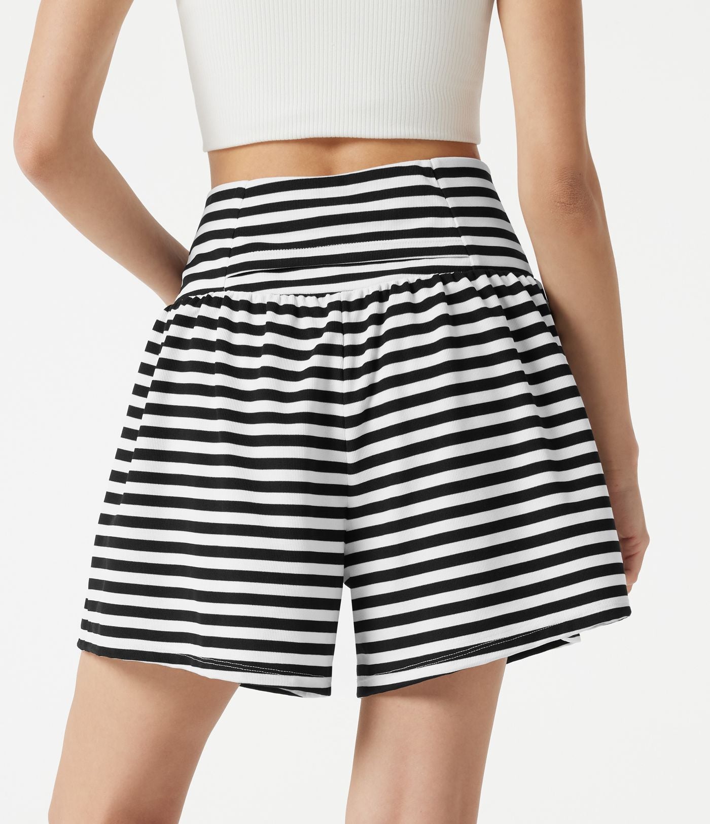 Short casual 2-en-1 à rayures en tissu gaufré taille haute 12,5 cm avec poches
