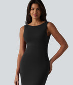 Robe midi sans manches col bateau avec brassière intégrée