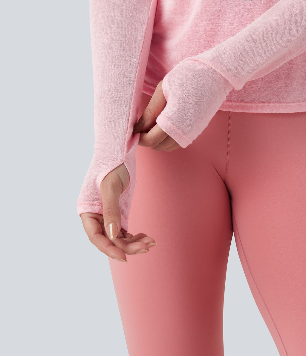 Haut de sport yoga dos nu torsadé à manches longues avec passants pouces