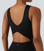 Softlyzero™ Airy Robe Sport de danse courte 2-en-1 avec dos nu croisé, encolure en U et poches latérales