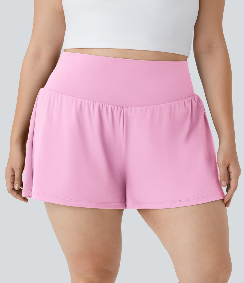 Short Yoga 10cm Plus Longue Taille Ultra Haute 2 en 1 Poche Arrière Poche Cachée Latérale Grande Taille