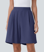 Short Bermuda Tailleur Fluide sculptant taille haute en maille gaufrée avec poches latérales