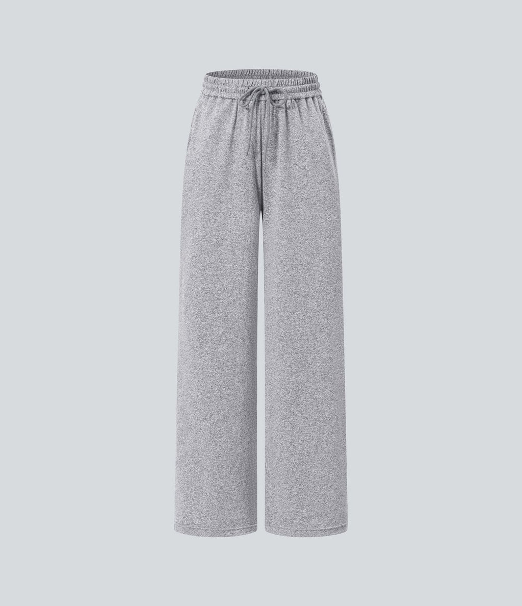 Pantalon large décontracté taille haute avec cordon de serrage et poches latérales