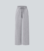 Pantalon large décontracté taille haute avec cordon de serrage et poches latérales