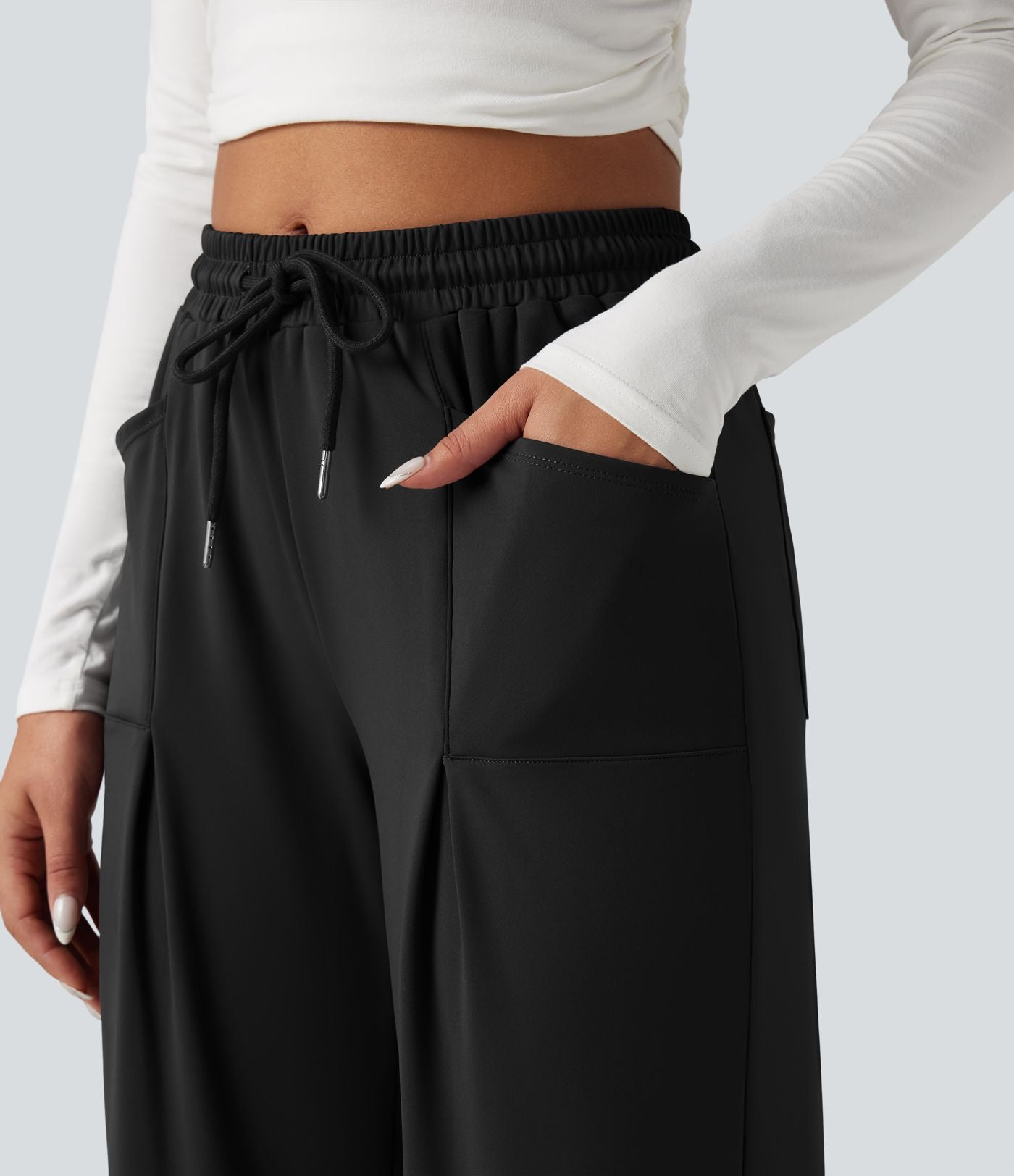 Pantalon tailleur large taille moyenne avec cordon de serrage Halara Flex™ DayStretch avec poches