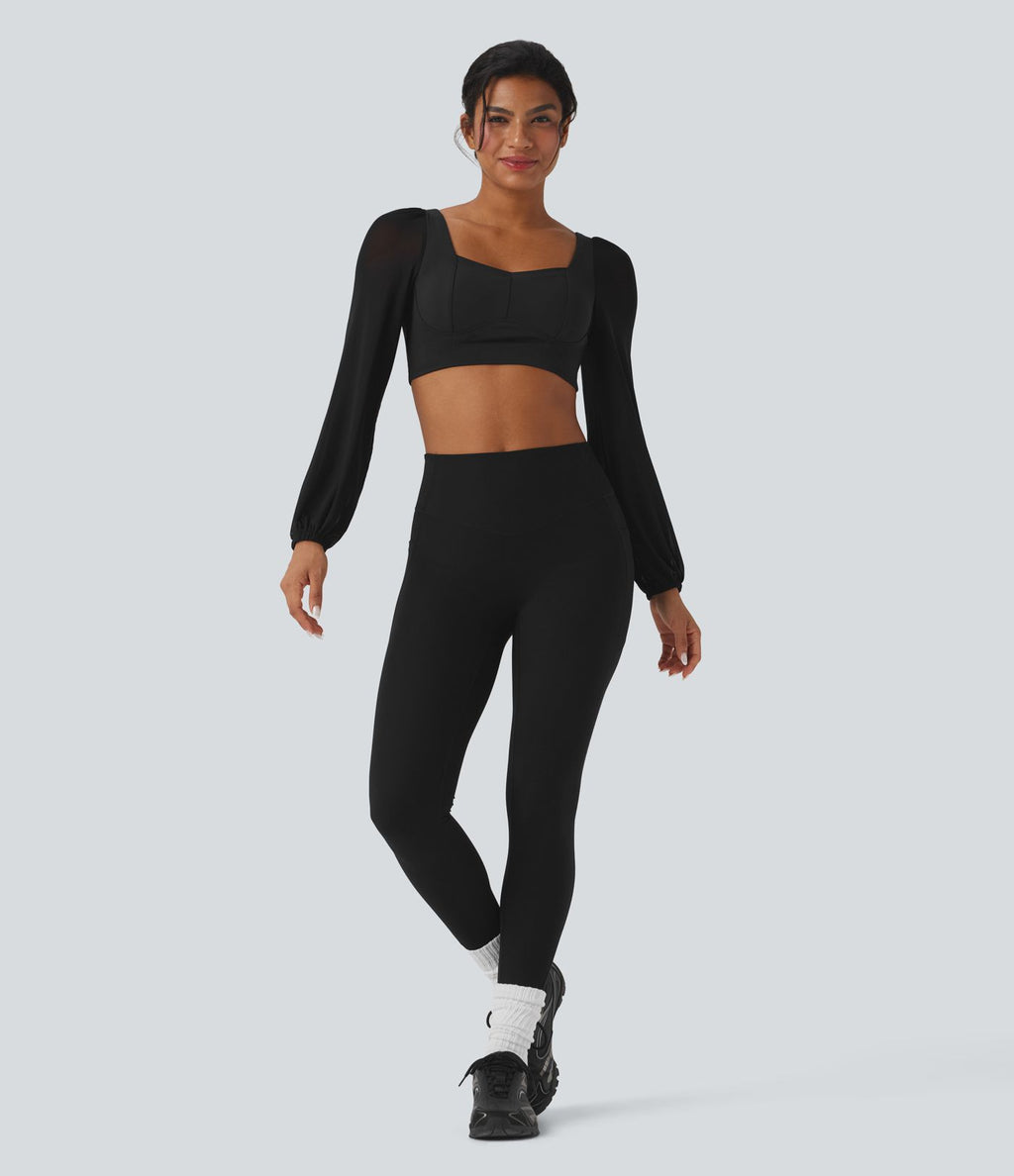 Top yoga sport crop SoftlyZero™ Plush manches longues maille contrastante dos nu
