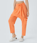 Pantalon Harem Casuak à Taille Mi-Haute avec Liens sur le Côté et Multiples Poches