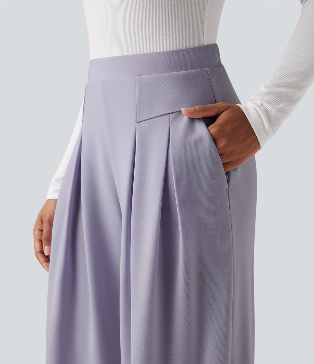 Pantalon tailleur jambes larges taille haute avec poches