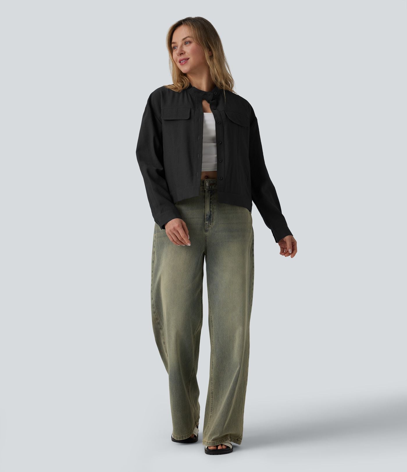 Veste cargo casual col montant manches longues avec poches